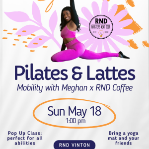 Pilates and Lattes event poster
