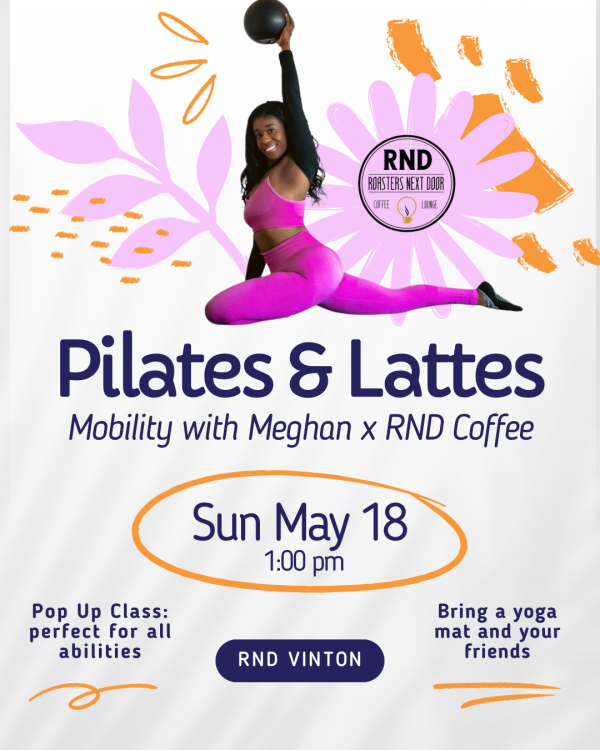Pilates and Lattes event poster